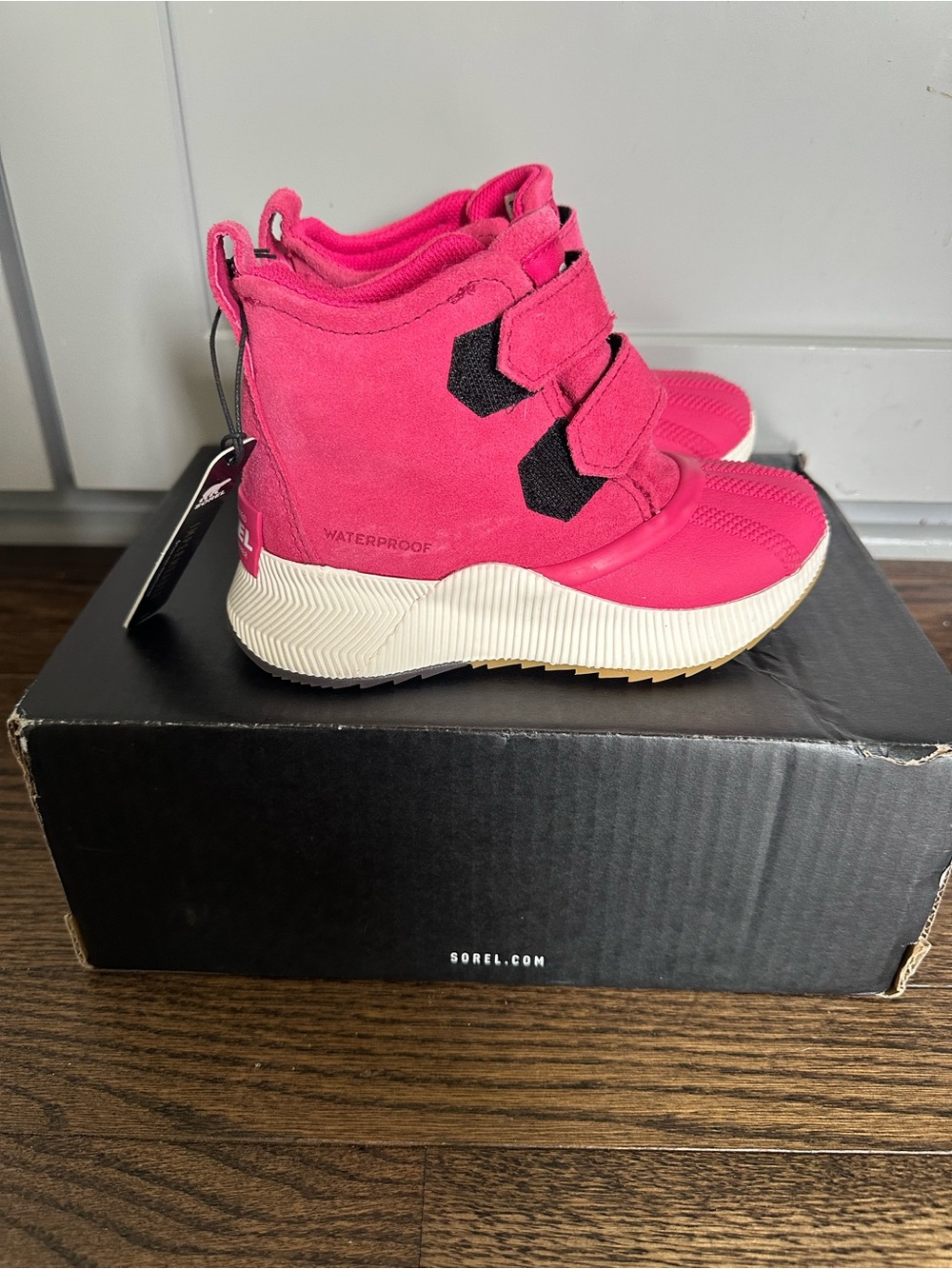 Sorel Kids Hot Pink Waterproof Hook-and-Loop Snow Boots